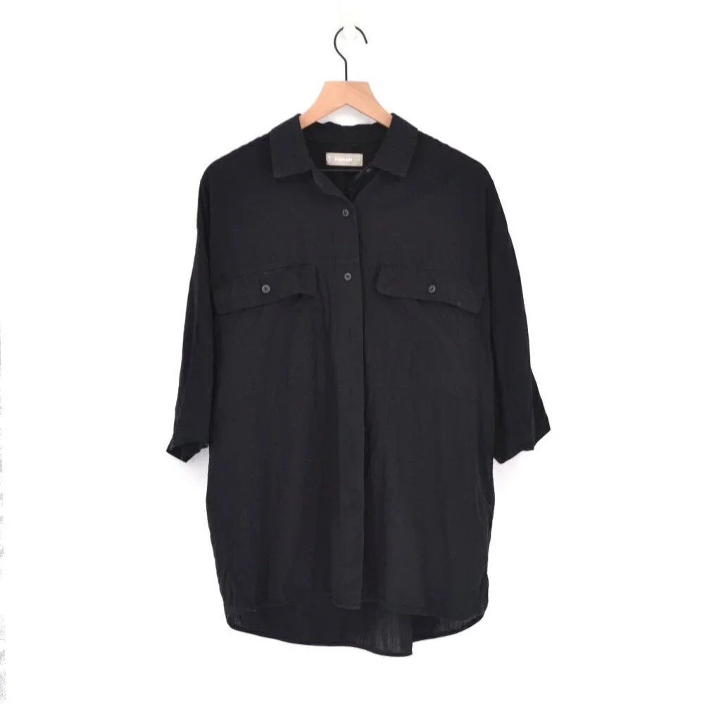 Everlane The Cotton Tourist Shirt Button Down Kimono Sleeve Hi Lo Hem Black S - Picture 1 of 5